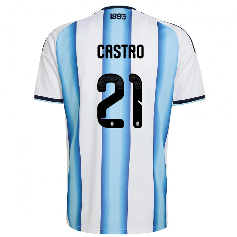 Danxen Barn Argentina Santiago Castro #21 Vit Himmelblå Marin Hemmatröja Matchtröjor 26-28 Tröjor T-Tröja