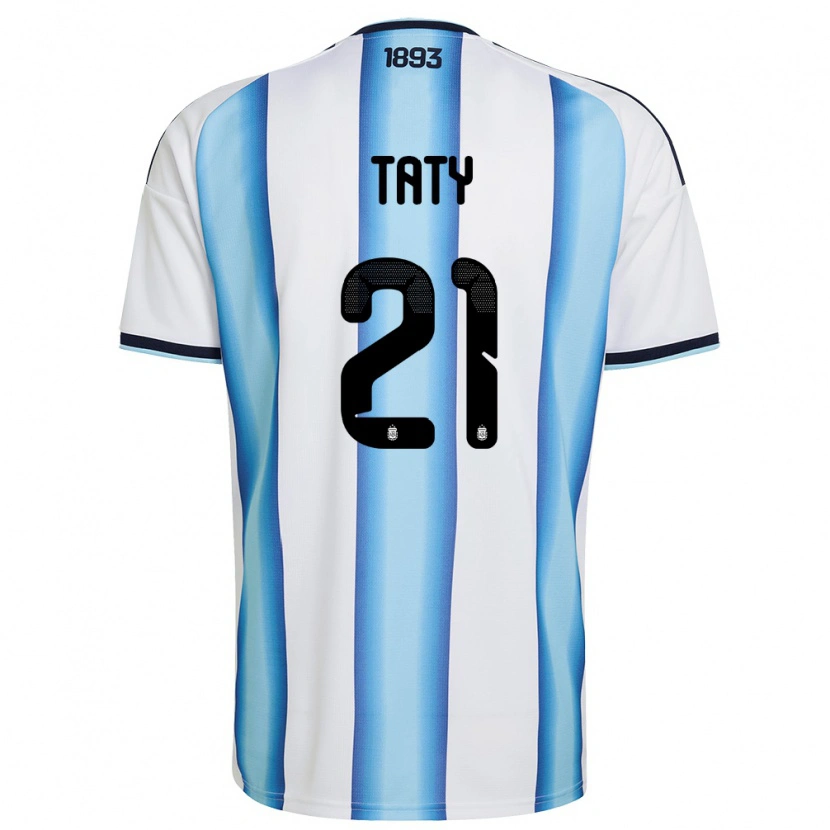 Danxen Barn Argentina Taty Castellanos #21 Vit Himmelblå Marin Hemmatröja Matchtröjor 26-28 Tröjor T-Tröja