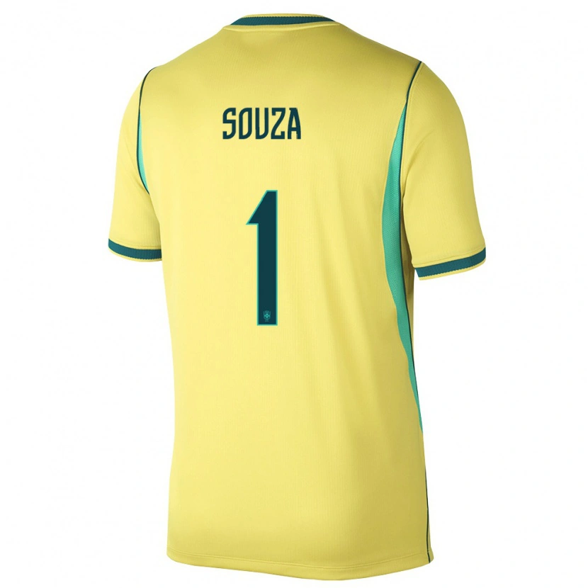 Danxen Barn Brasilien Hugo Souza #1 Gul Grön Hemmatröja Matchtröjor 26-28 Tröjor T-Tröja