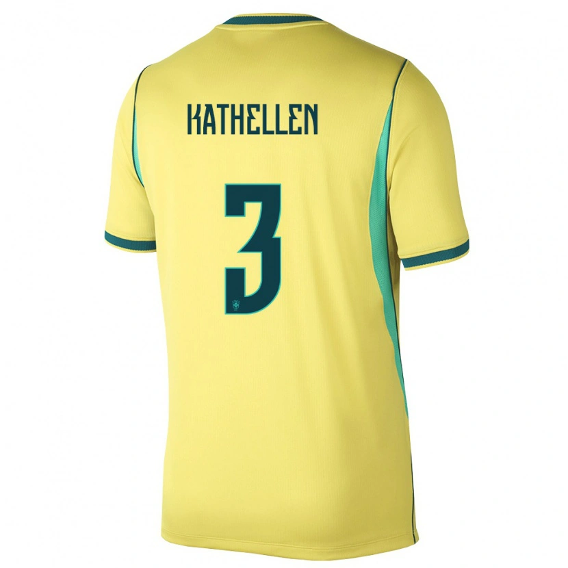 Danxen Barn Brasilien Kathellen #3 Gul Grön Hemmatröja Matchtröjor 26-28 Tröjor T-Tröja