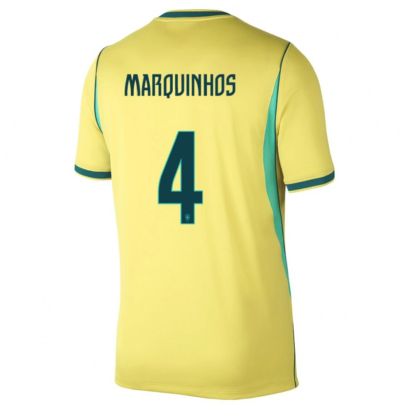 Danxen Barn Brasilien Marquinhos #4 Gul Grön Hemmatröja Matchtröjor 26-28 Tröjor T-Tröja