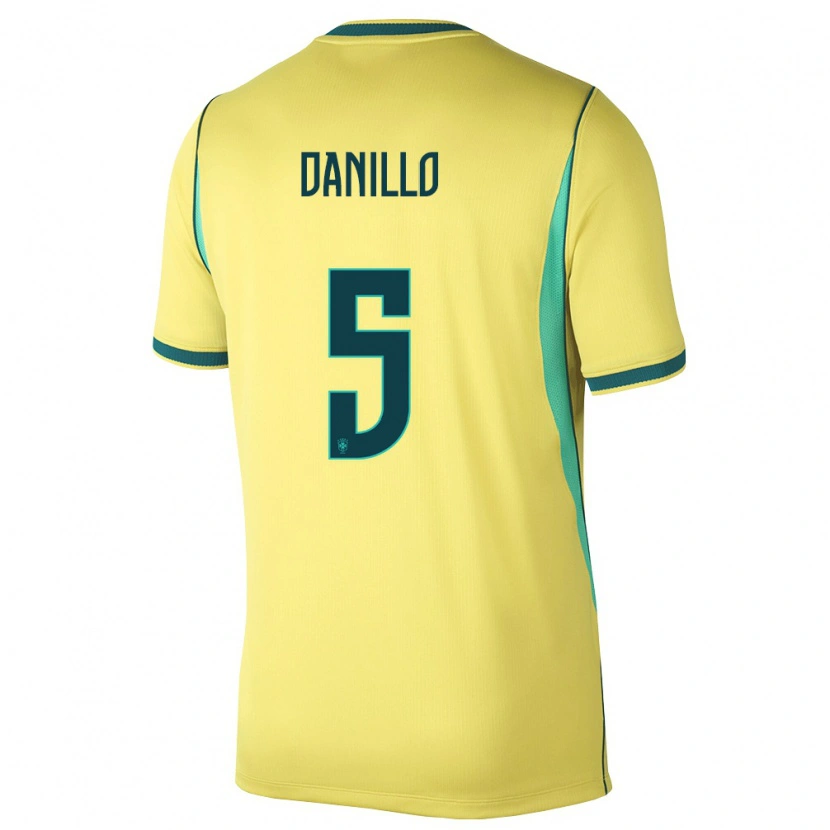 Danxen Barn Brasilien Danillo #5 Gul Grön Hemmatröja Matchtröjor 26-28 Tröjor T-Tröja