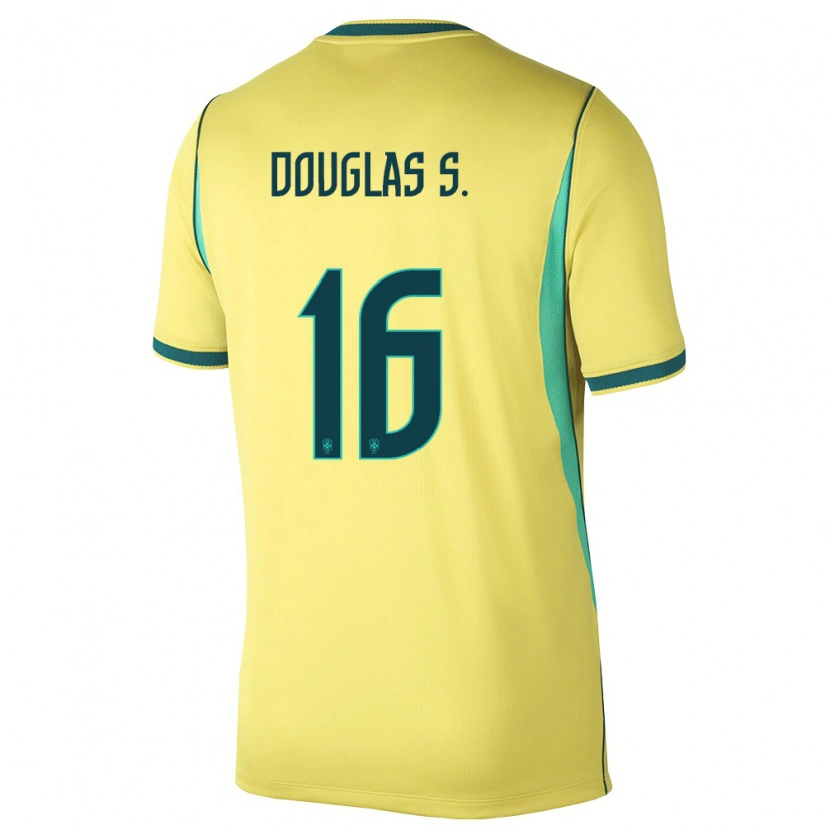 Danxen Barn Brasilien Douglas Santos #16 Gul Grön Hemmatröja Matchtröjor 26-28 Tröjor T-Tröja