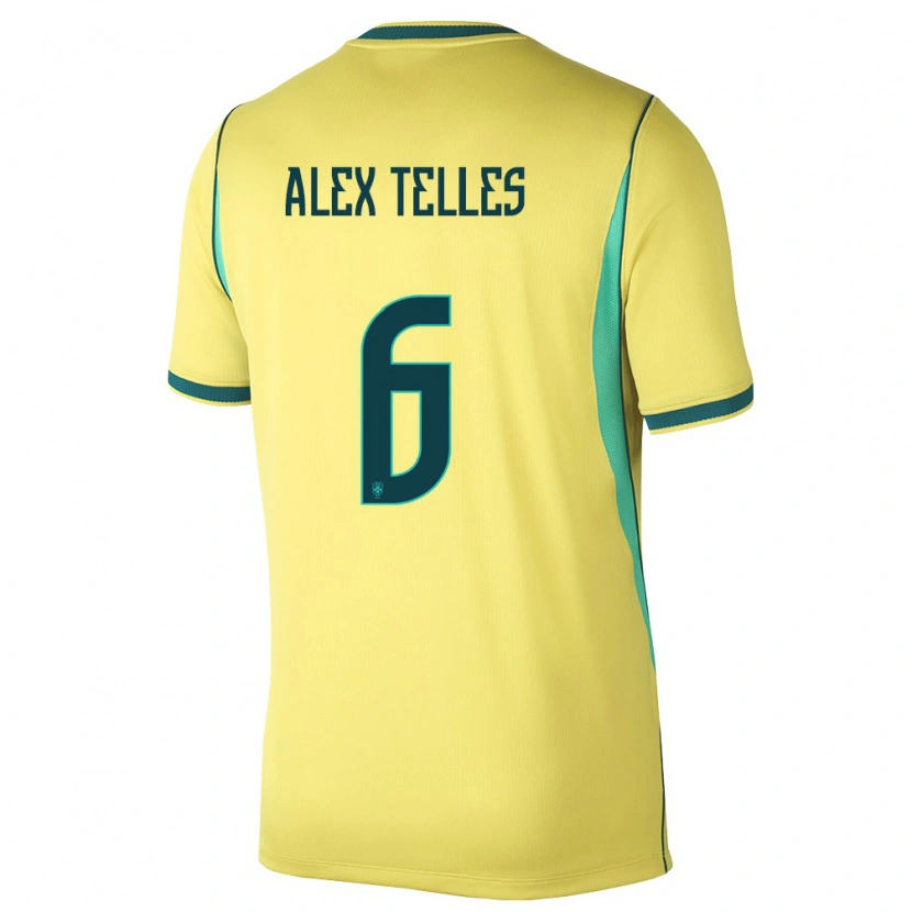 Danxen Barn Brasilien Alex Telles #6 Gul Grön Hemmatröja Matchtröjor 26-28 Tröjor T-Tröja