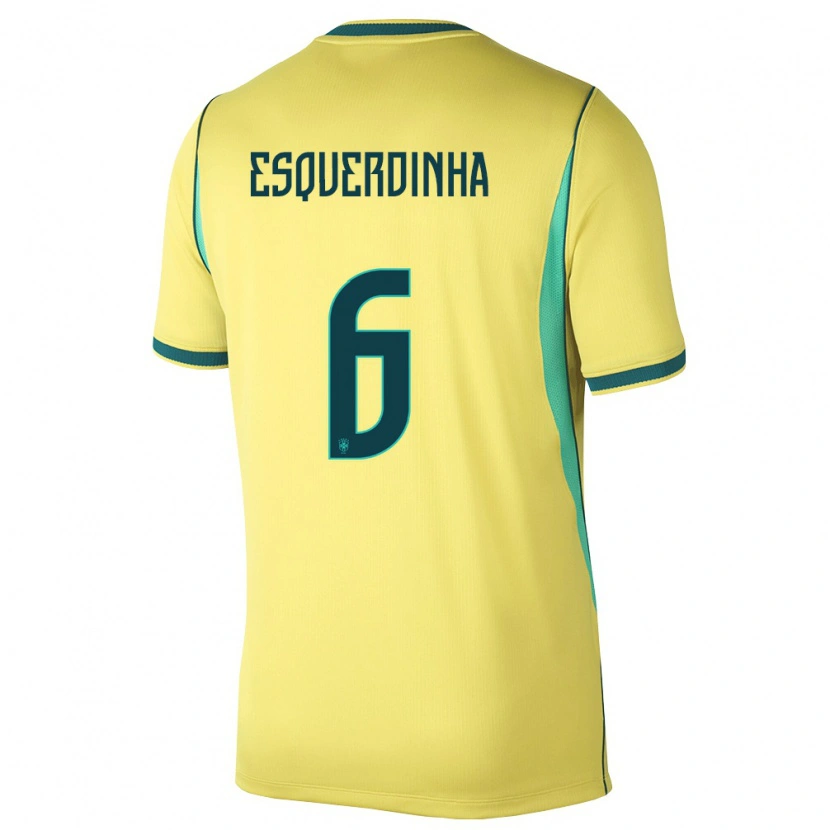 Danxen Barn Brasilien Esquerdinha #6 Gul Grön Hemmatröja Matchtröjor 26-28 Tröjor T-Tröja