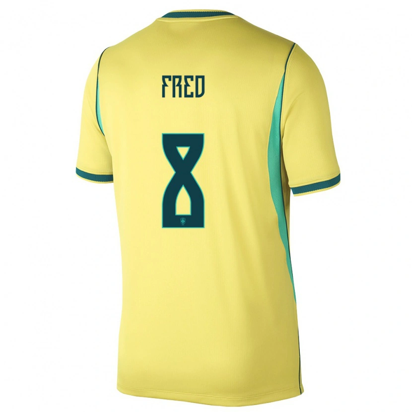 Danxen Barn Brasilien Fred #8 Gul Grön Hemmatröja Matchtröjor 26-28 Tröjor T-Tröja