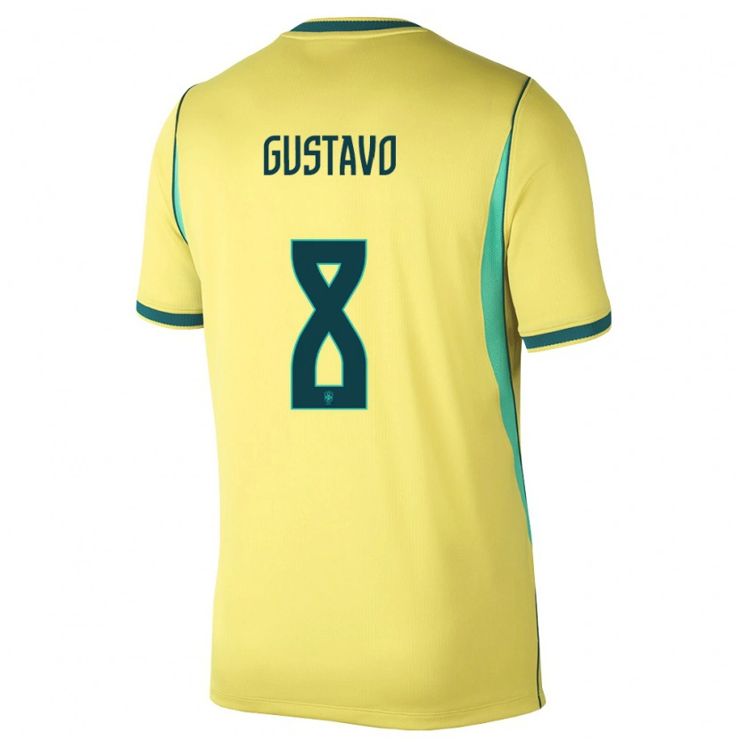 Danxen Barn Brasilien Luiz Gustavo #8 Gul Grön Hemmatröja Matchtröjor 26-28 Tröjor T-Tröja