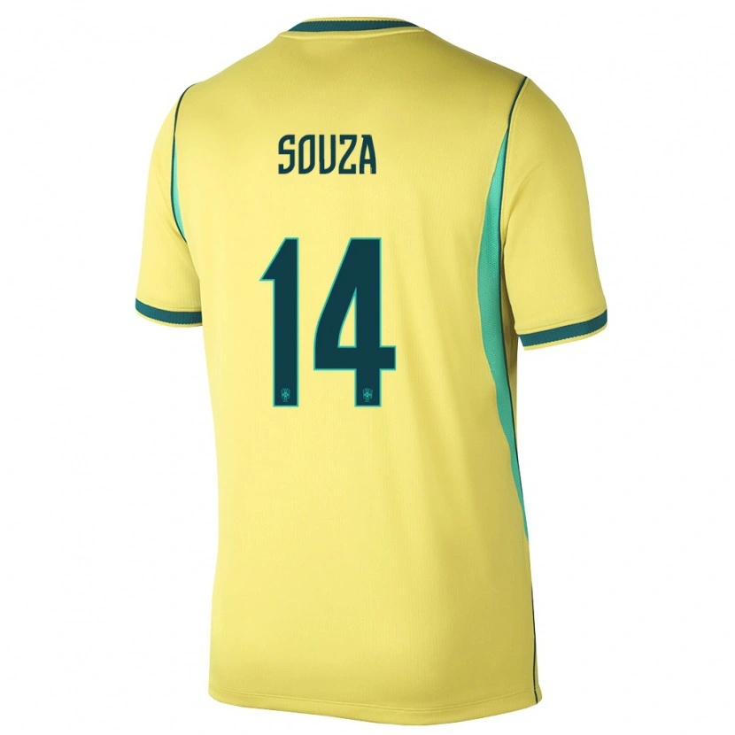 Danxen Barn Brasilien João Souza #14 Gul Grön Hemmatröja Matchtröjor 26-28 Tröjor T-Tröja
