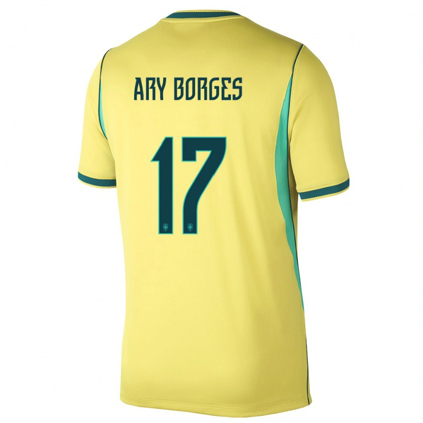 Danxen Barn Brasilien Ary Borges #17 Gul Grön Hemmatröja Matchtröjor 26-28 Tröjor T-Tröja