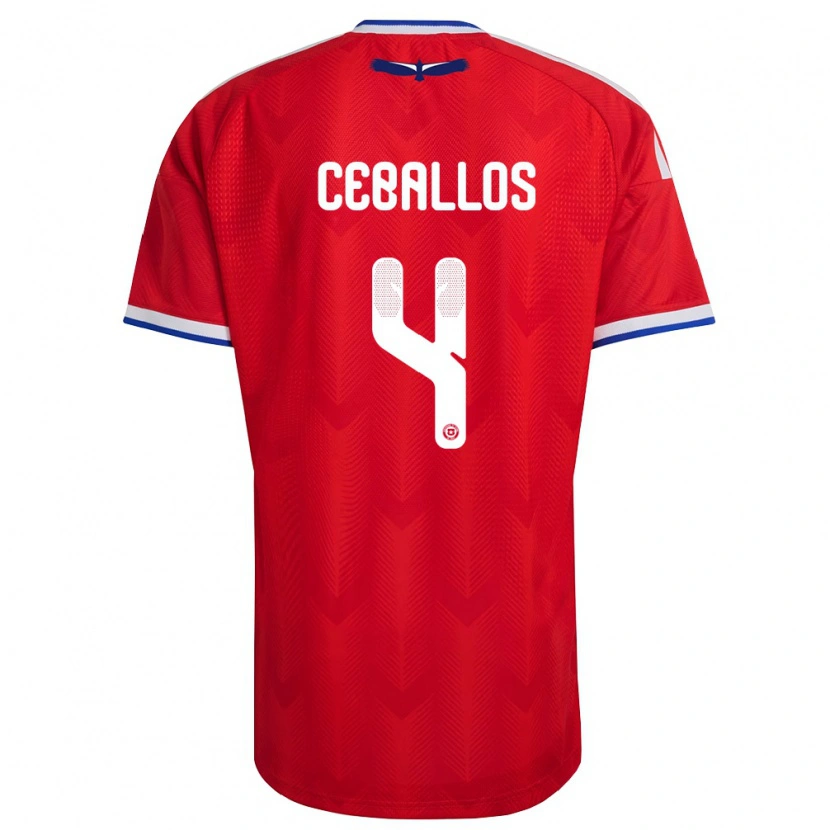 Danxen Barn Chile Teo Ceballos #4 Röd Vit Blå Hemmatröja Matchtröjor 26-28 Tröjor T-Tröja