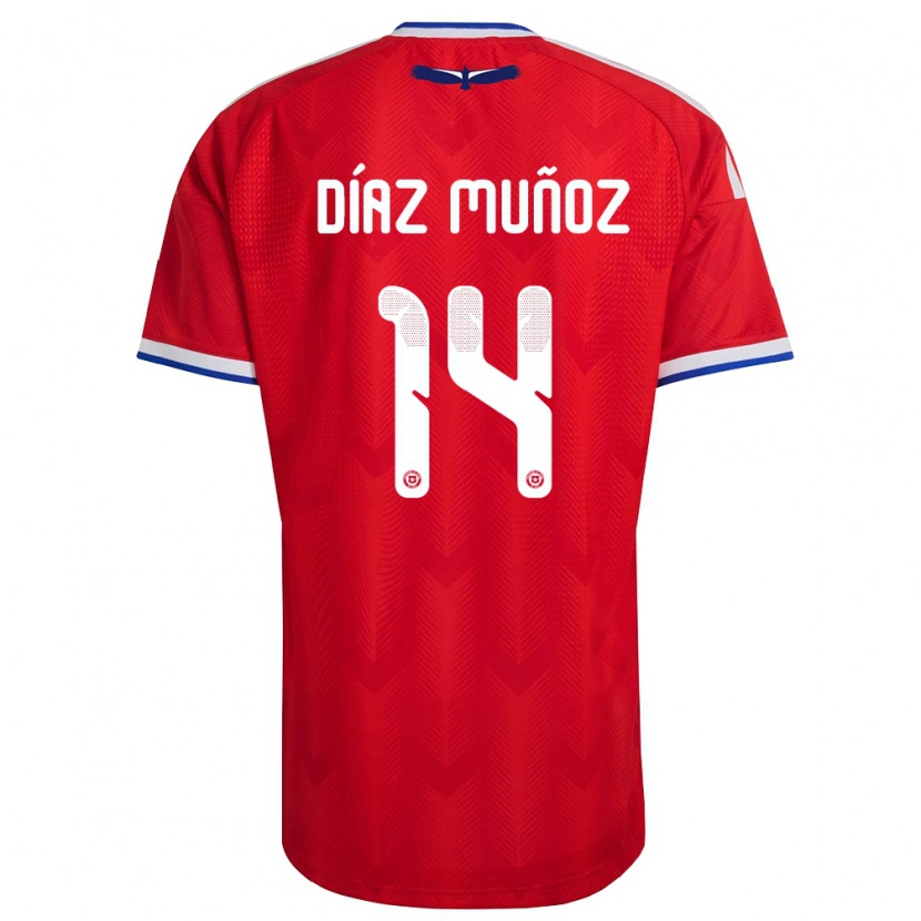 Danxen Barn Chile Cristian Díaz Muñoz #14 Röd Vit Blå Hemmatröja Matchtröjor 26-28 Tröjor T-Tröja