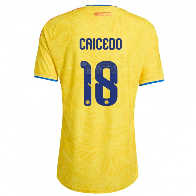 Danxen Barn Colombia Linda Caicedo #18 Gul Blå Röd Hemmatröja Matchtröjor 26-28 Tröjor T-Tröja