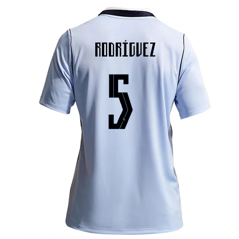 Danxen Barn Uruguay Juan Rodríguez #5 Himmelblå Vit Hemmatröja Matchtröjor 26-28 Tröjor T-Tröja