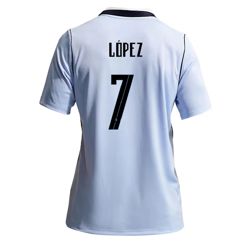 Danxen Barn Uruguay Nahuel López #7 Himmelblå Vit Hemmatröja Matchtröjor 26-28 Tröjor T-Tröja