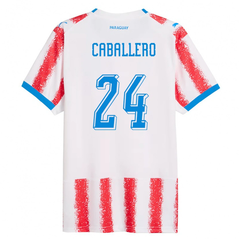Danxen Barn Paraguay Gustavo Caballero #24 Vit Röd Blå Hemmatröja Matchtröjor 26-28 Tröjor T-Tröja