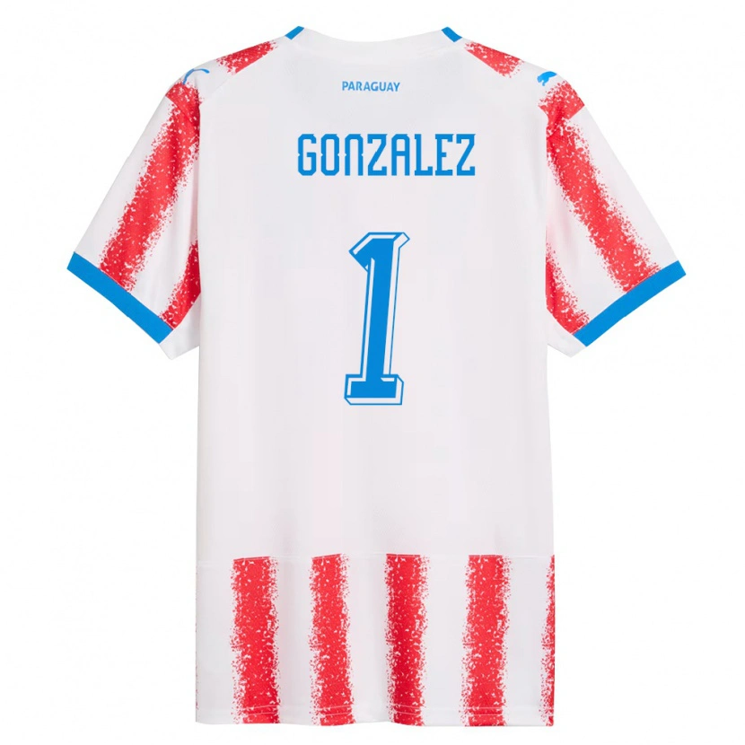 Danxen Barn Paraguay Ángel González #1 Vit Röd Blå Hemmatröja Matchtröjor 26-28 Tröjor T-Tröja