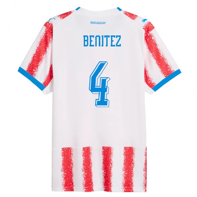 Danxen Barn Paraguay Gastón Benítez #4 Vit Röd Blå Hemmatröja Matchtröjor 26-28 Tröjor T-Tröja
