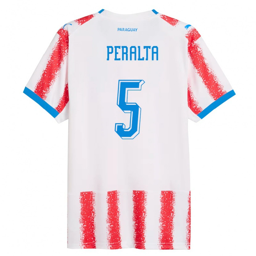 Danxen Barn Paraguay Ronaldo Peralta #5 Vit Röd Blå Hemmatröja Matchtröjor 26-28 Tröjor T-Tröja