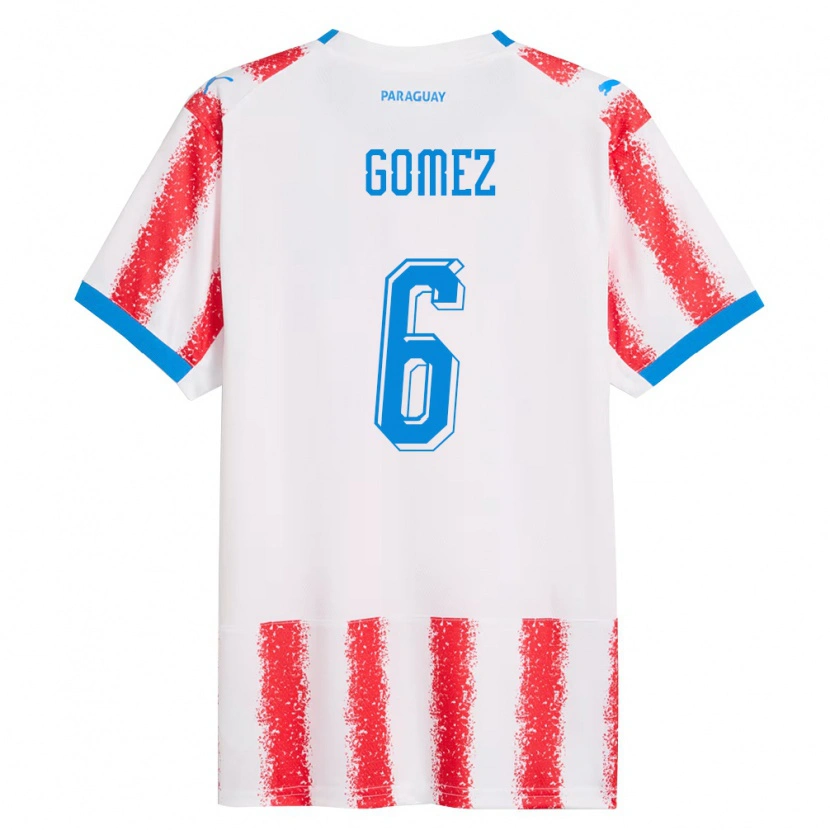 Danxen Barn Paraguay Marcos Gómez #6 Vit Röd Blå Hemmatröja Matchtröjor 26-28 Tröjor T-Tröja