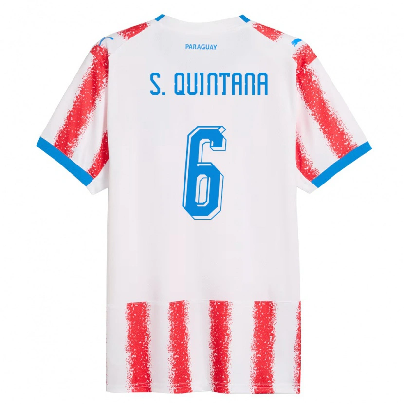 Danxen Barn Paraguay Sebastián Quintana #6 Vit Röd Blå Hemmatröja Matchtröjor 26-28 Tröjor T-Tröja