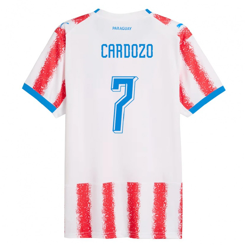 Danxen Barn Paraguay Fernando Cardozo #7 Vit Röd Blå Hemmatröja Matchtröjor 26-28 Tröjor T-Tröja