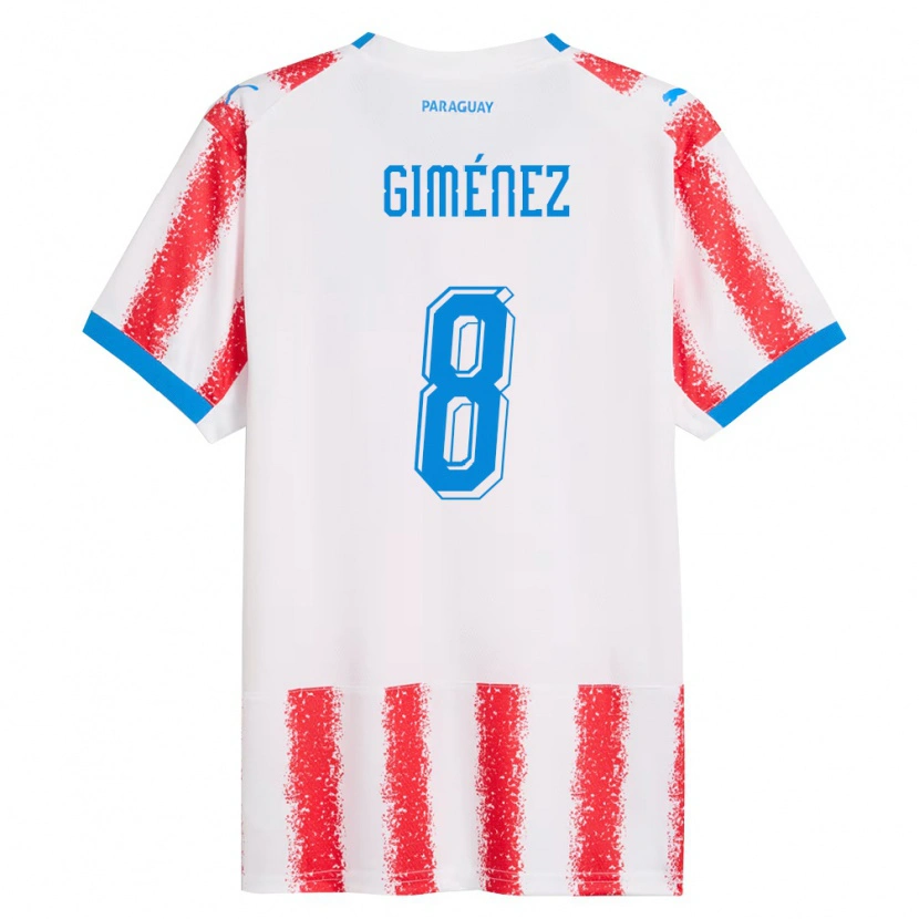 Danxen Barn Paraguay Osmar Giménez #8 Vit Röd Blå Hemmatröja Matchtröjor 26-28 Tröjor T-Tröja