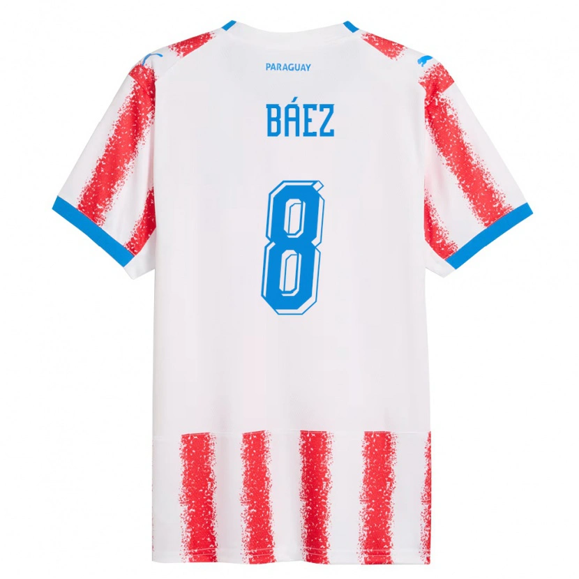 Danxen Barn Paraguay Santiago Báez #8 Vit Röd Blå Hemmatröja Matchtröjor 26-28 Tröjor T-Tröja