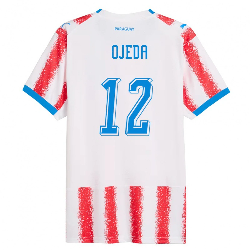 Danxen Barn Paraguay Francisco Ojeda #12 Vit Röd Blå Hemmatröja Matchtröjor 26-28 Tröjor T-Tröja
