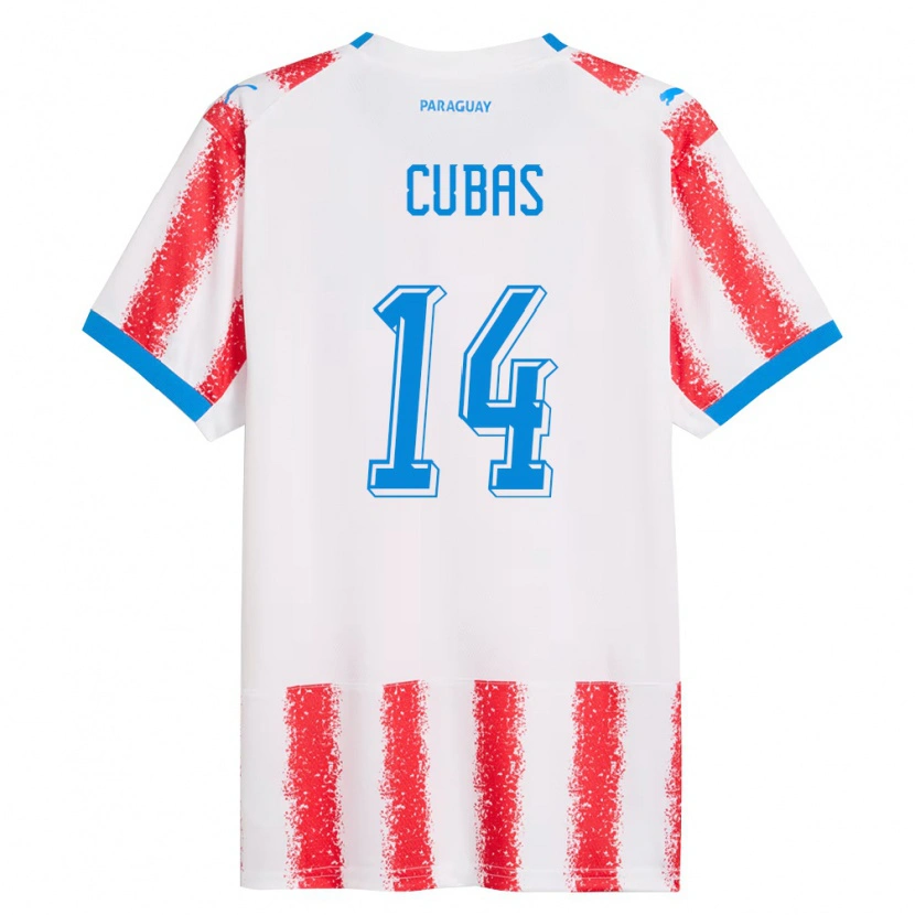 Danxen Barn Paraguay Andrés Cubas #14 Vit Röd Blå Hemmatröja Matchtröjor 26-28 Tröjor T-Tröja