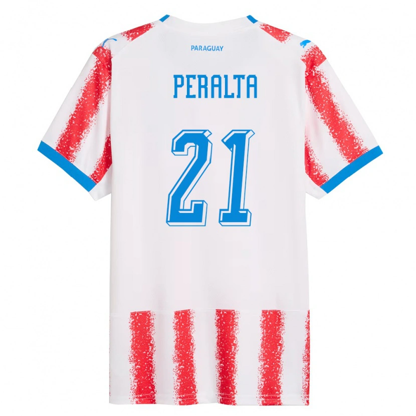 Danxen Barn Paraguay Fabrizio Peralta #21 Vit Röd Blå Hemmatröja Matchtröjor 26-28 Tröjor T-Tröja