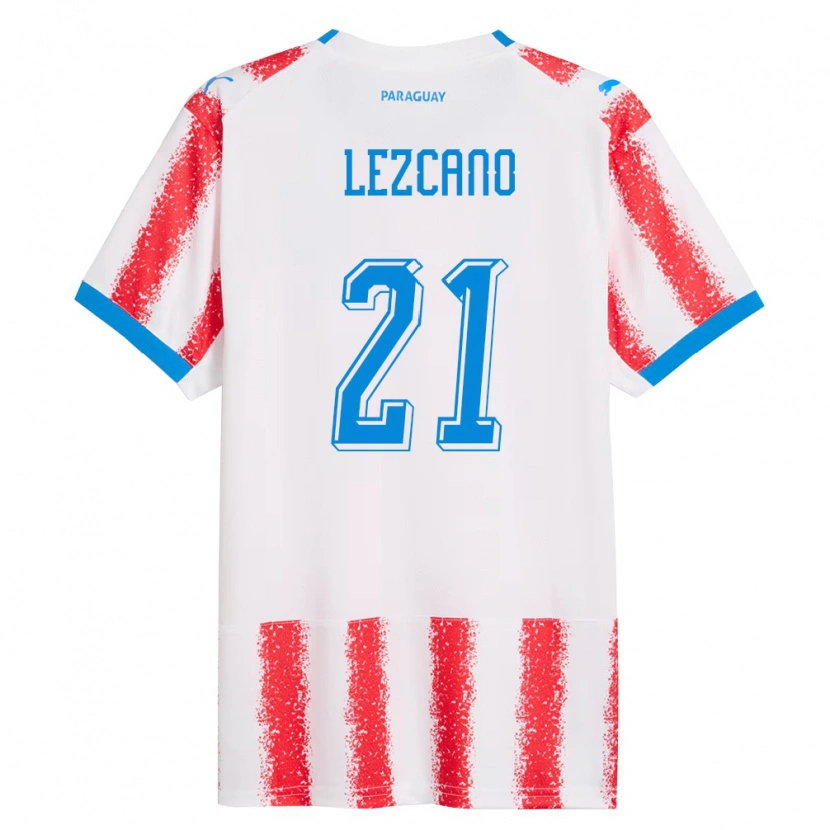 Danxen Barn Paraguay Rubén Lezcano #21 Vit Röd Blå Hemmatröja Matchtröjor 26-28 Tröjor T-Tröja