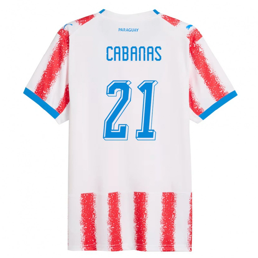 Danxen Barn Paraguay Víctor Cabañas #21 Vit Röd Blå Hemmatröja Matchtröjor 26-28 Tröjor T-Tröja