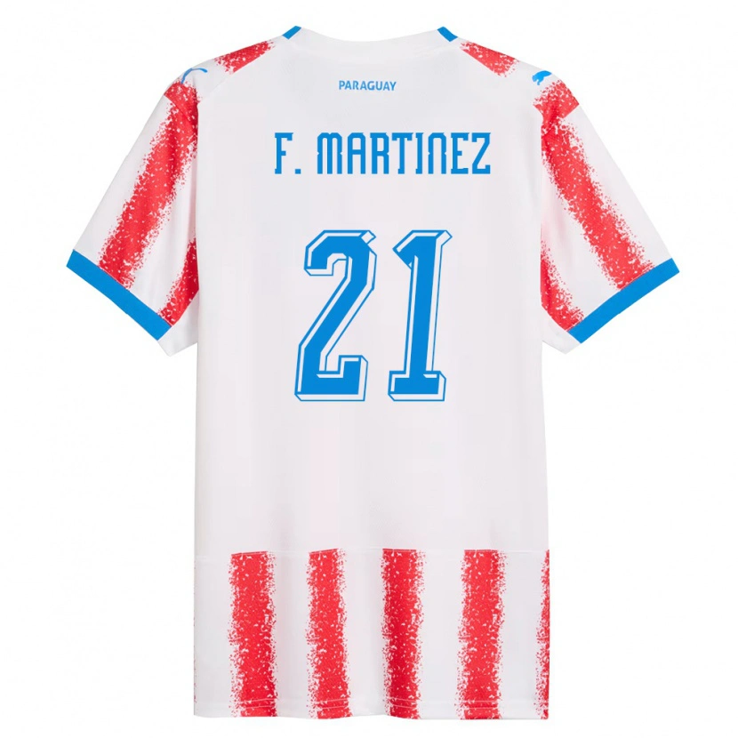 Danxen Barn Paraguay Fiorela Martínez #21 Vit Röd Blå Hemmatröja Matchtröjor 26-28 Tröjor T-Tröja