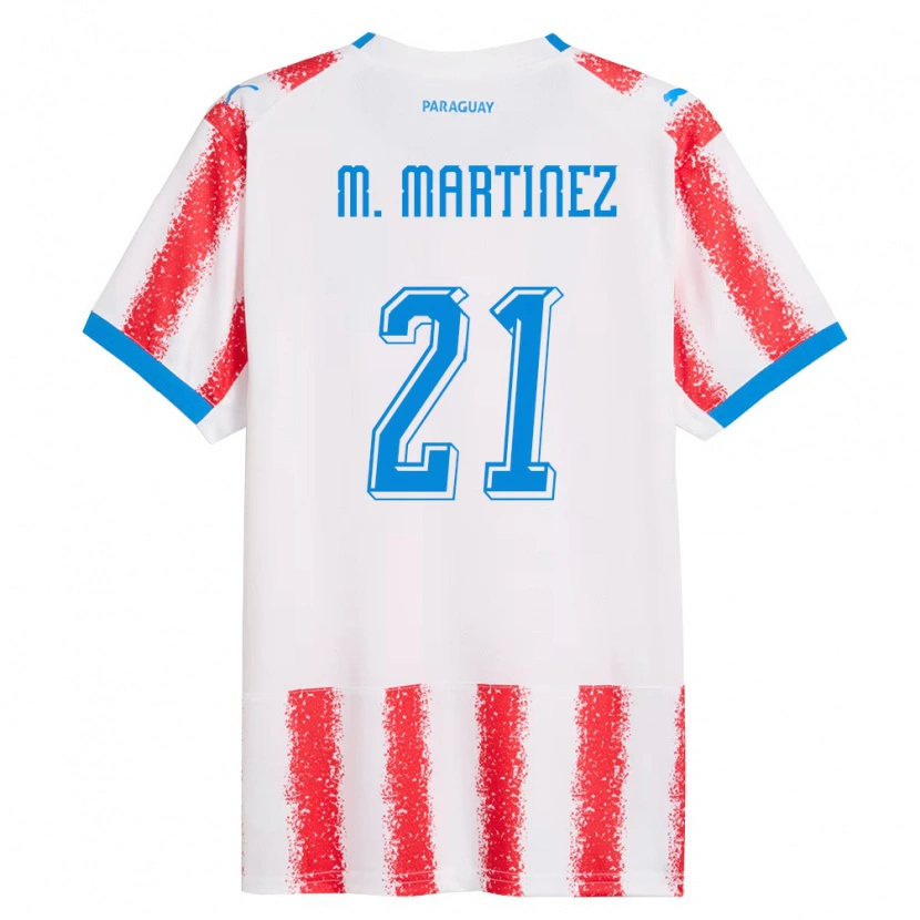 Danxen Barn Paraguay María Martínez #21 Vit Röd Blå Hemmatröja Matchtröjor 26-28 Tröjor T-Tröja