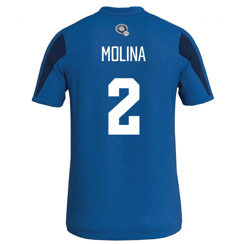 Danxen Barn El Salvador William Molina #2 Blå Marin Hemmatröja Matchtröjor 26-28 Tröjor T-Tröja