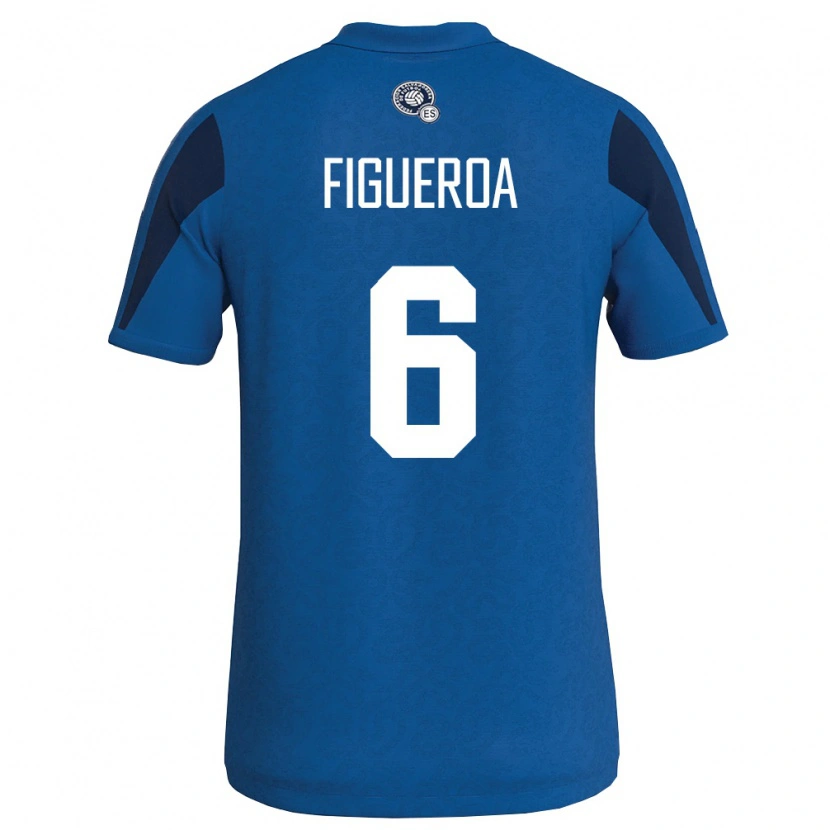 Danxen Barn El Salvador Elder Figueroa #6 Blå Marin Hemmatröja Matchtröjor 26-28 Tröjor T-Tröja