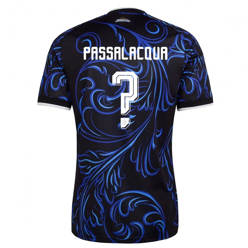 Danxen Barn Argentina Ramiro Passalacqua #0 Svart Vit Himmelblå Bortatröja Matchtröjor 26-28 Tröjor T-Tröja