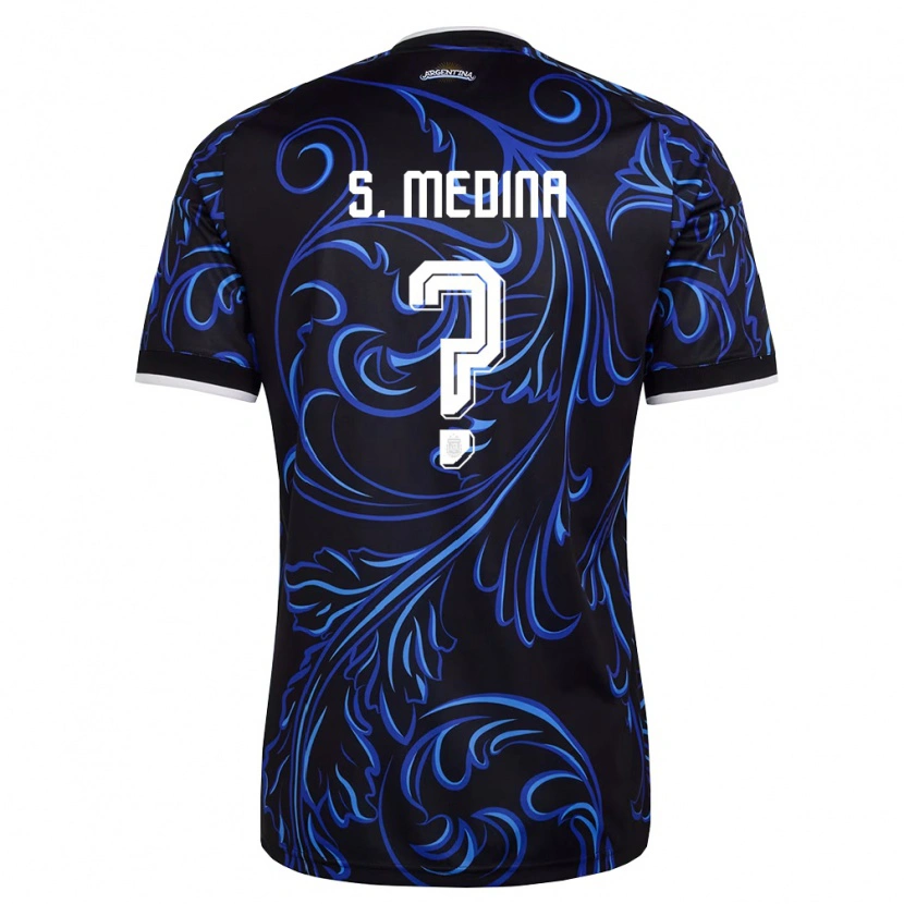 Danxen Barn Argentina Santiago Medina #0 Svart Vit Himmelblå Bortatröja Matchtröjor 26-28 Tröjor T-Tröja
