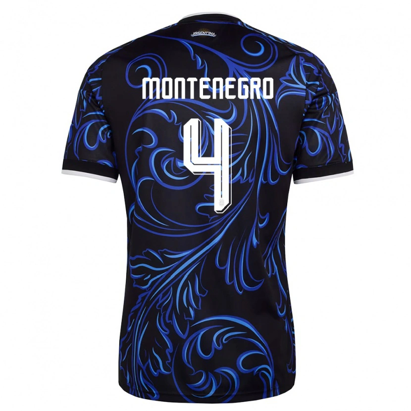 Danxen Barn Argentina Ramiro Montenegro #4 Svart Vit Himmelblå Bortatröja Matchtröjor 26-28 Tröjor T-Tröja