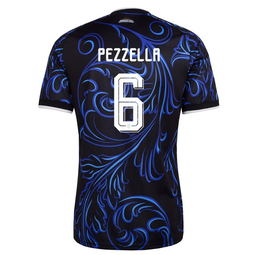 Danxen Barn Argentina German Pezzella #6 Svart Vit Himmelblå Bortatröja Matchtröjor 26-28 Tröjor T-Tröja