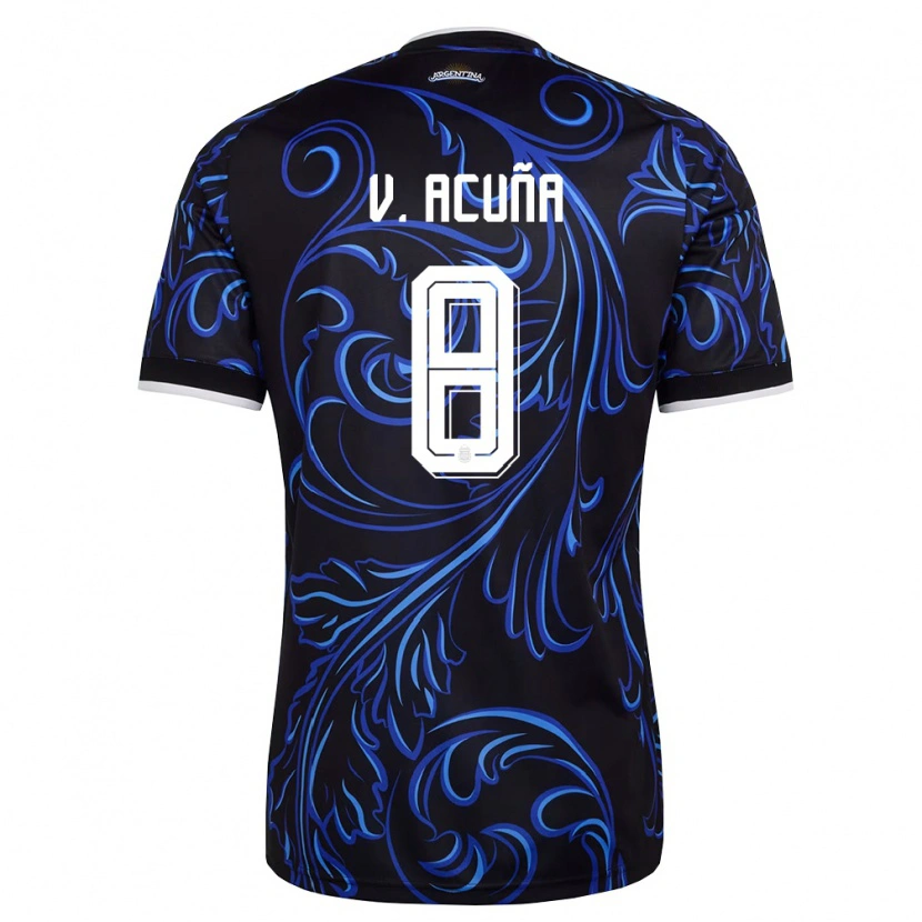 Danxen Barn Argentina Valentino Acuña #8 Svart Vit Himmelblå Bortatröja Matchtröjor 26-28 Tröjor T-Tröja