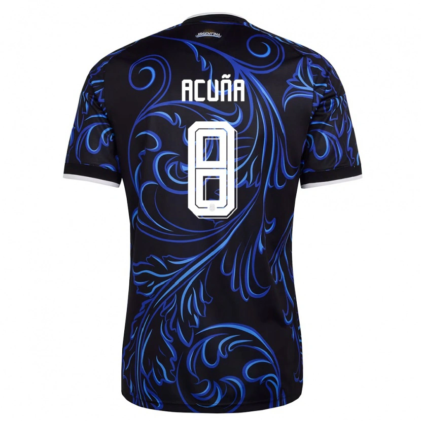 Danxen Barn Argentina Marcos Acuña #8 Svart Vit Himmelblå Bortatröja Matchtröjor 26-28 Tröjor T-Tröja