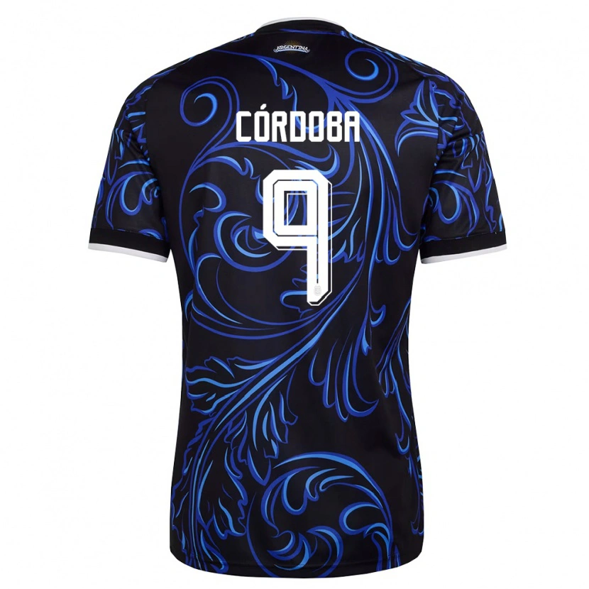 Danxen Barn Argentina Matías Córdoba #9 Svart Vit Himmelblå Bortatröja Matchtröjor 26-28 Tröjor T-Tröja