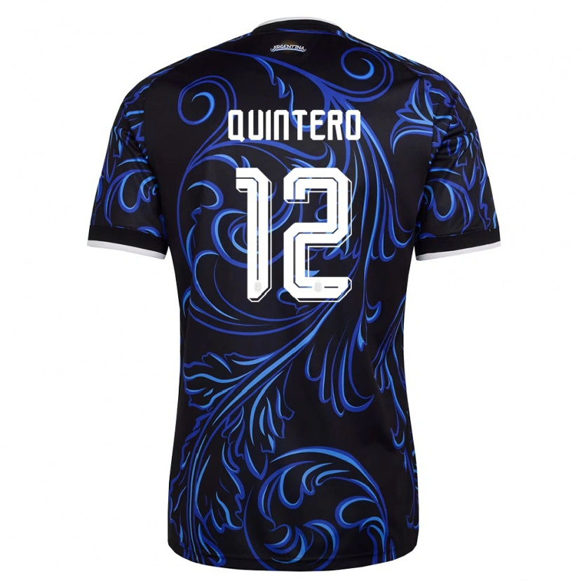 Danxen Barn Argentina Valentino Quintero #12 Svart Vit Himmelblå Bortatröja Matchtröjor 26-28 Tröjor T-Tröja