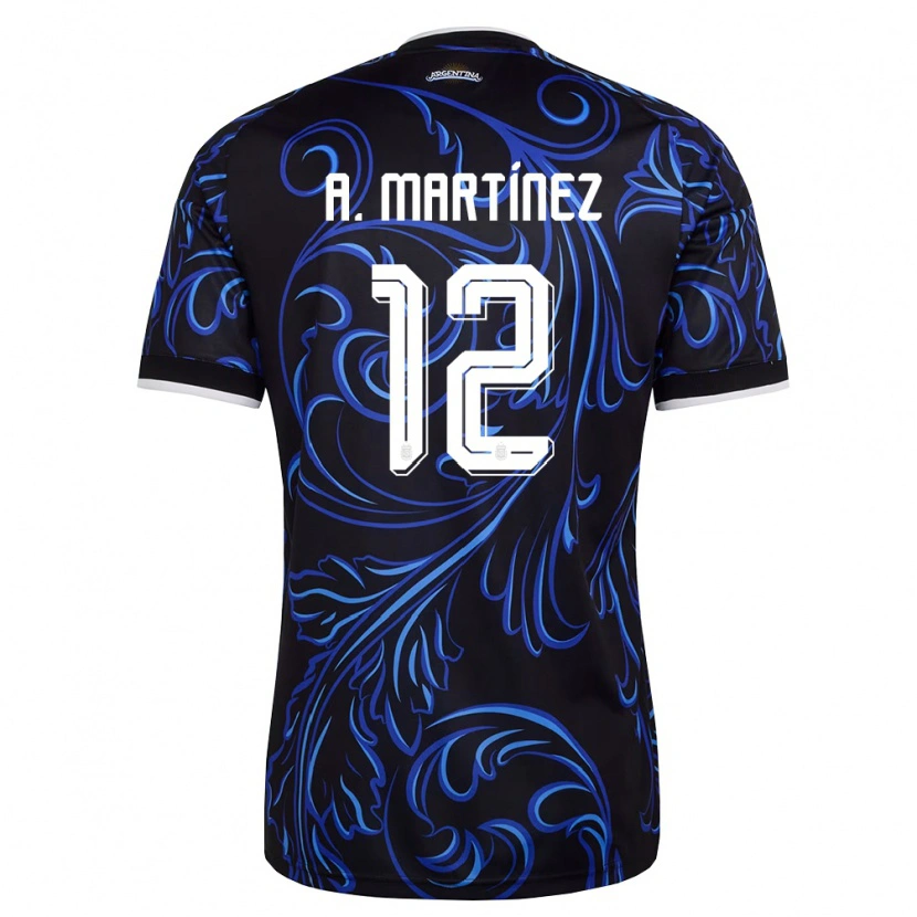 Danxen Barn Argentina Agustín Martínez #12 Svart Vit Himmelblå Bortatröja Matchtröjor 26-28 Tröjor T-Tröja