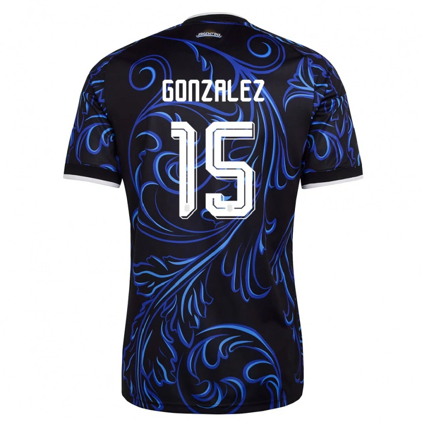 Danxen Barn Argentina Nico González #15 Svart Vit Himmelblå Bortatröja Matchtröjor 26-28 Tröjor T-Tröja