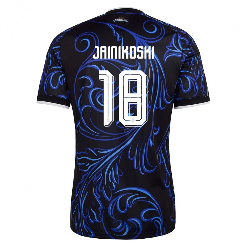 Danxen Barn Argentina Facundo Jainikoski #18 Svart Vit Himmelblå Bortatröja Matchtröjor 26-28 Tröjor T-Tröja