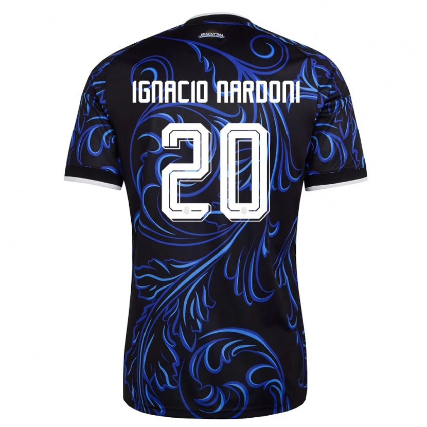 Danxen Barn Argentina Juan Ignacio Nardoni #20 Svart Vit Himmelblå Bortatröja Matchtröjor 26-28 Tröjor T-Tröja
