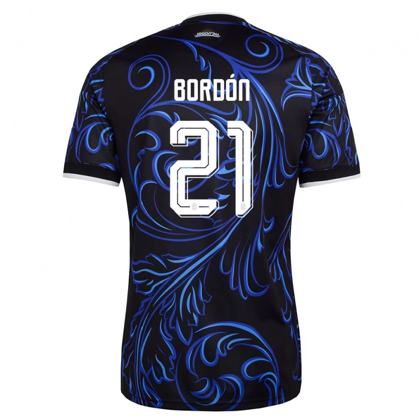 Danxen Barn Argentina Lautaro Bordón #21 Svart Vit Himmelblå Bortatröja Matchtröjor 26-28 Tröjor T-Tröja