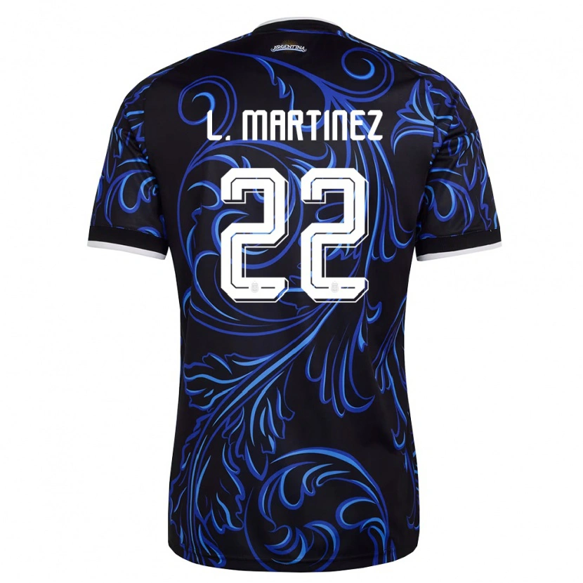 Danxen Barn Argentina Lautaro Martínez #22 Svart Vit Himmelblå Bortatröja Matchtröjor 26-28 Tröjor T-Tröja